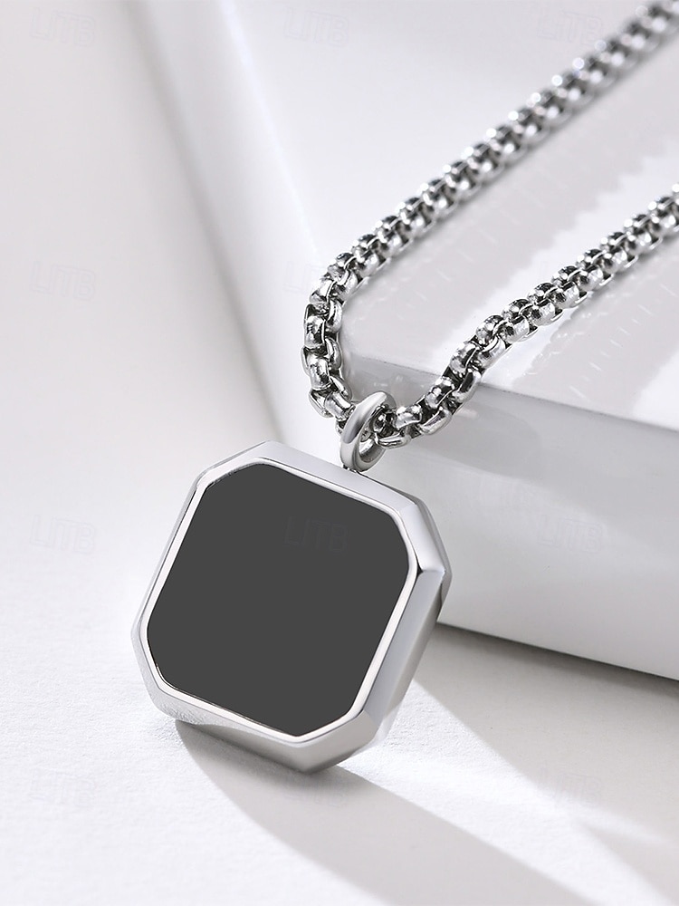 Schwarze Herren-Halskette mit quadratischem Anhänger aus Edelstahl – minimalistisches, geometrisches Ketten-Schmuckstück in Gold, Silber und Schwarz, modisches Accessoire für Alltag, Business Casual und Urlaub 2026 - $5.99 –P7