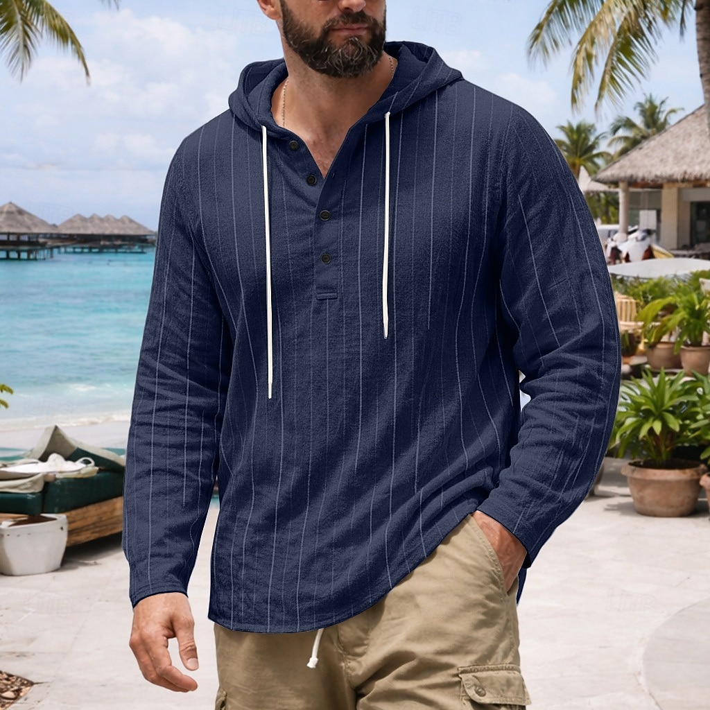 Per uomo Camicia Camicia di lino Camicia Estiva Abbigliamento da spiaggia Camicia con cappuccio Camicie a righe Tinta unica Casuale Vacanza Nero Bianco Blu marino Cachi Manica Lunga Felpa con del 2026 a $25.99 –P8