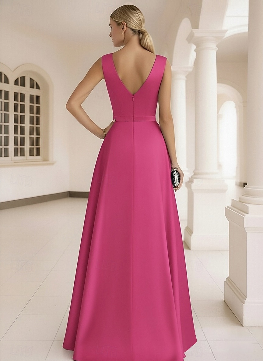 Abito da ballo Lunghezza al pavimento Abito da ballo con sopragonna Elegante Senza Maniche Scollo a V Matrimonio Formale Raso Pizzo con Fiore ricamato Fiori 3D del 2026 a $182.99 –P2
