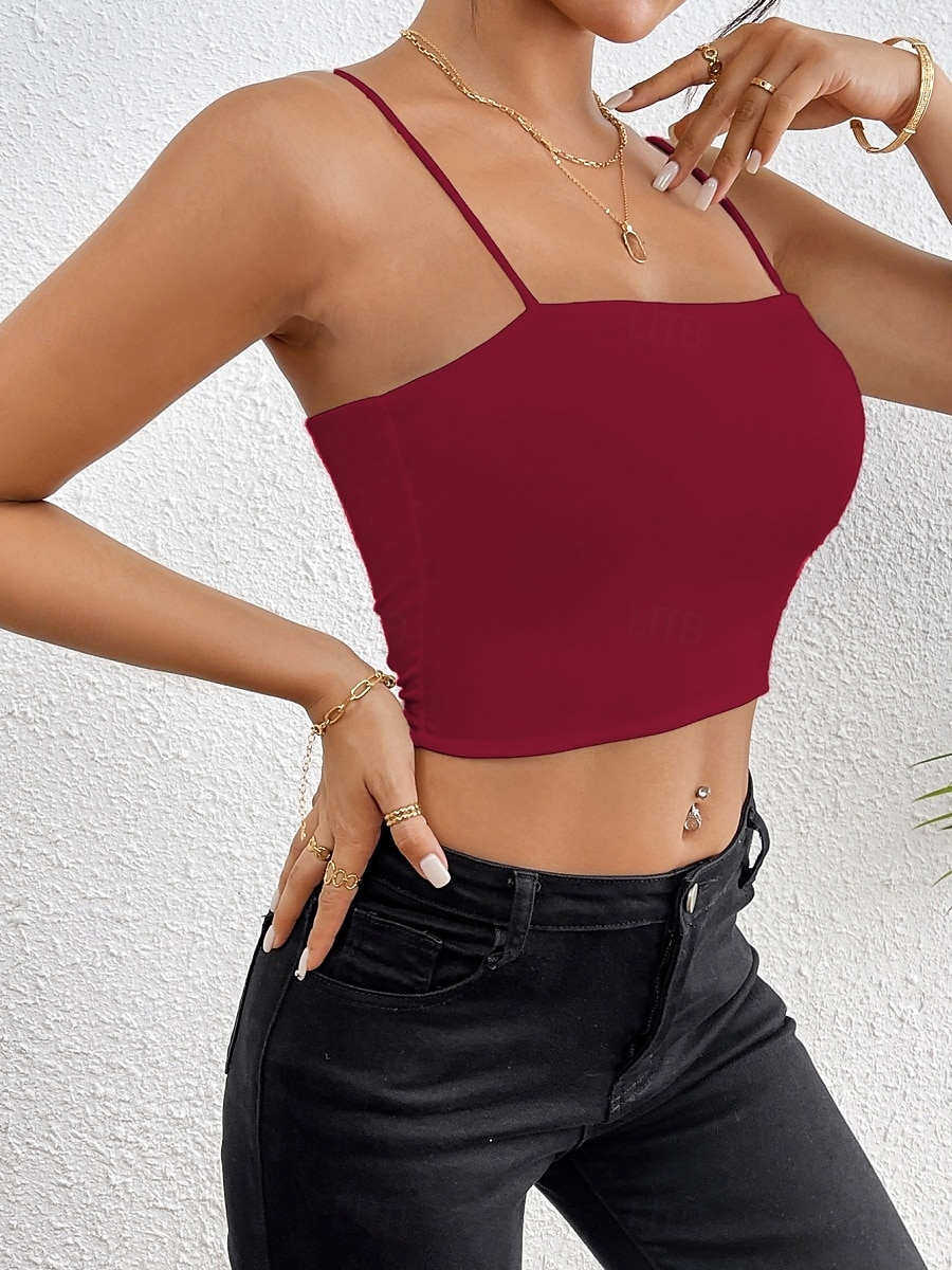 Naisten Hihaton Pusero Camisole Tank Top Tavallinen Tyylikäs Seksikäs Moderni Hihaton Nelikulmainen kaula-aukko Rajaa topit Päivittäin Pyhäpäivä Bile Musta Valkoinen Viini Rubiini Ruskea Kesä Kevät 2026 - $11.49 –P14