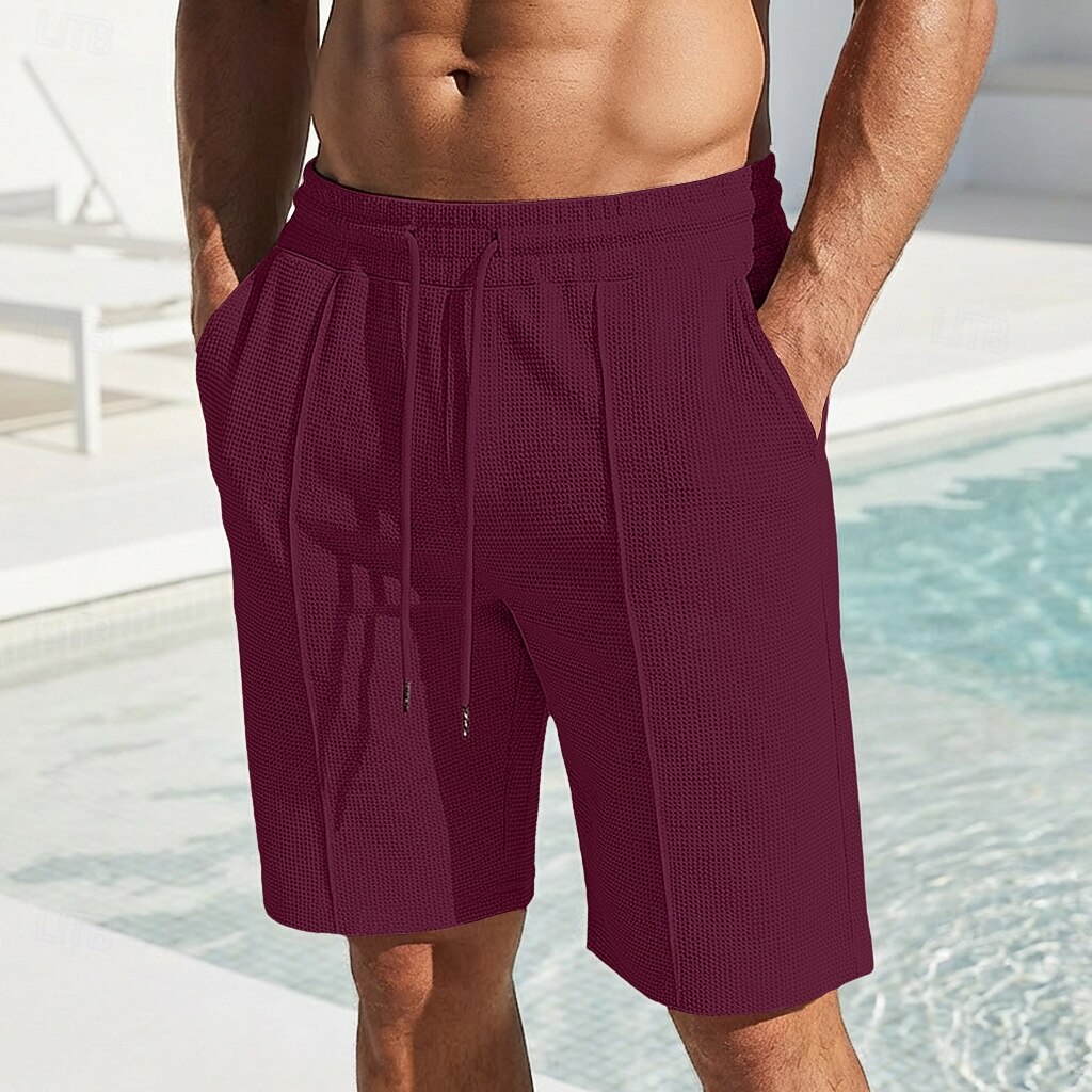 Homens Calções Waffle Calção Shorts de verão Shorts casuais Com Cordão Bolsos Cintura elástica Tecido Conforto Respirável Curto Ao ar livre Férias Verão Desporto Casual Vinho Micro-Elástica de 2026 por $18.99 –P15
