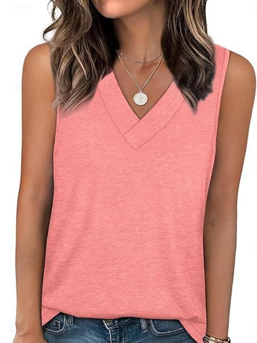 Damen Bluse Einfach Aktiv Lässig Ärmellos V Ausschnitt Normale Oberteile Täglich Ferien Ausgehen Schwarz Weiß Rosa Fuchsie Rosa Sommer Frühling 2026 - $13.99 –P2