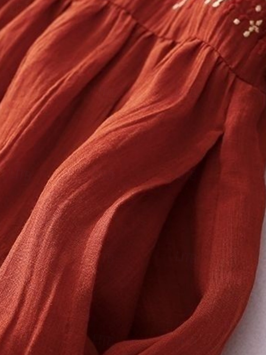 Mujer Vestido Midi Vestidos con tacto de lino Vestido de cambio Vestido de verano Casual Diario Holgado Plano Manga Corta Cuello Barco Blanco Rojo Verano Primavera 2026 - $19.99 –P3