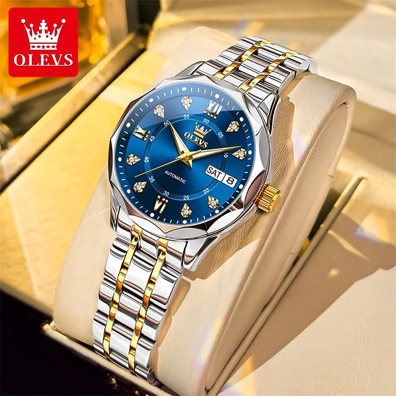 New Olevs Brand Ladies' Business Watch With Luminous Display, Calendar And Week Indication, Fully Automatic Mechanical Movement, Diamond-Set Rhombus Shape, Water-Resistant, Suitable For Casual And Spo 2026 - $94.99 –P12