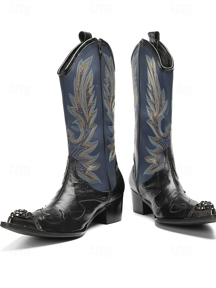 Echte leren cowboylaarzen voor heren met een opvallend bloemenpatroon, stijlvolle westernlaarzen voor een muziekfestival. 2026 - $189.99 –P9