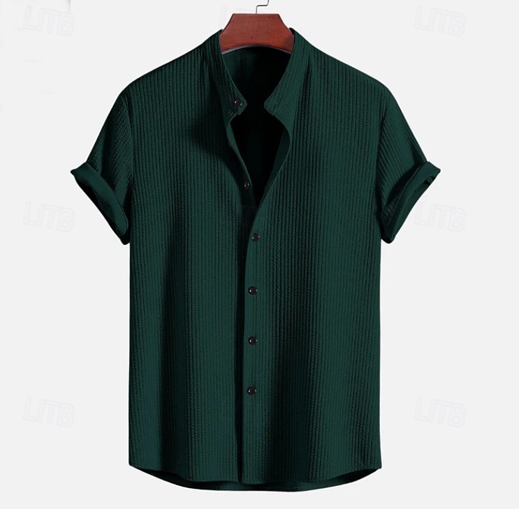 Men's Shirt Summer Shirt Beach Wear Corduroy Shirt Navy Blue Short Sleeve Plain Stand Collar Mandarin Collar Henley Casual Daily Clothing Apparel Fashion Casual Comfortable Smart Casual 2026 - E£1355.38 –P10