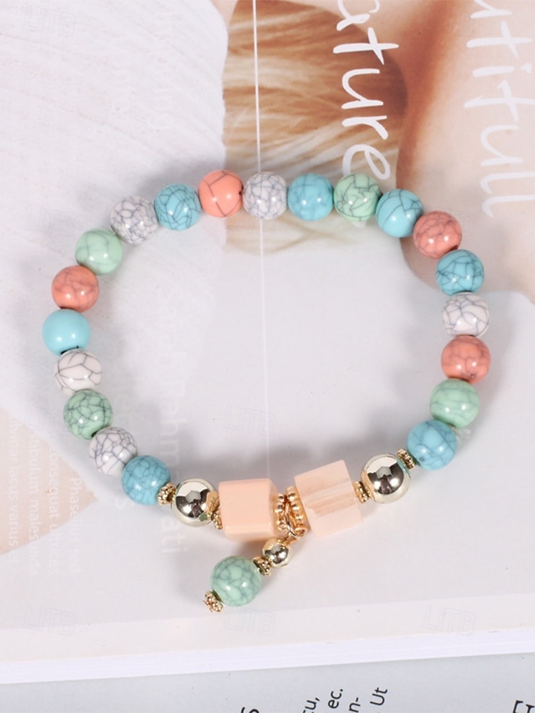 Dámské vícebarevné korálkové náramky z pryskyřice a slitiny v bohémském stylu, moderní a zářivý vzhled, ideální na dovolenou i pro běžné nošení. 2026 - $8.99 –P7