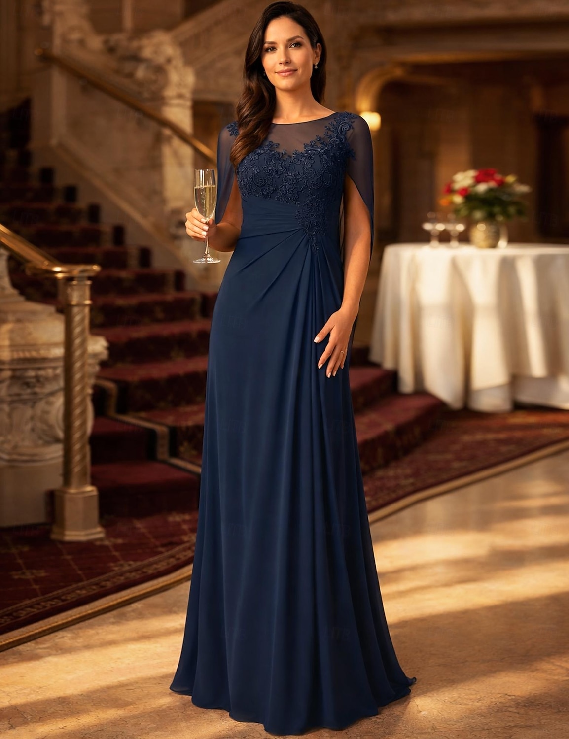 Футляр В пол Свадебное платье для гостей Вечернее платье Платье для матери невесты Без рукавов Вырез под горло Элегантный стиль Свадебный гость Помолвка Шифон с Аппликации Рюши / сборки 2026 - $188.99 –P5