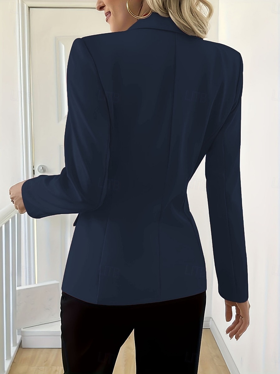Mulheres Blazer Confortável Bolsos Moda Casual Tecido Escritório Festa Rua Roupa Diária Padrão Lapela Chanfrada Normal Manga Longa agasalhos Preto Branco Azul Marinha Primavera Outono de 2026 por $35.99 –P11