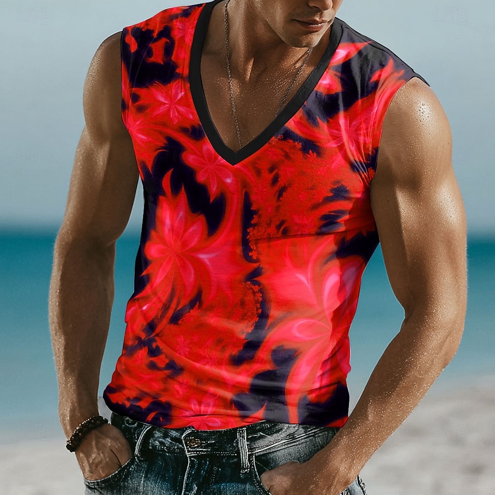 maiou bărbătesc, albastru negru, imprimeu grafic abstract, floral, psihedelic, tropical, decolteu în V, vestă, fără mâneci, vară, plajă, vacanță, streetwear, casual, sport, îmbrăcăminte, s, m, l, xl, 2026 - $17.99 –P3