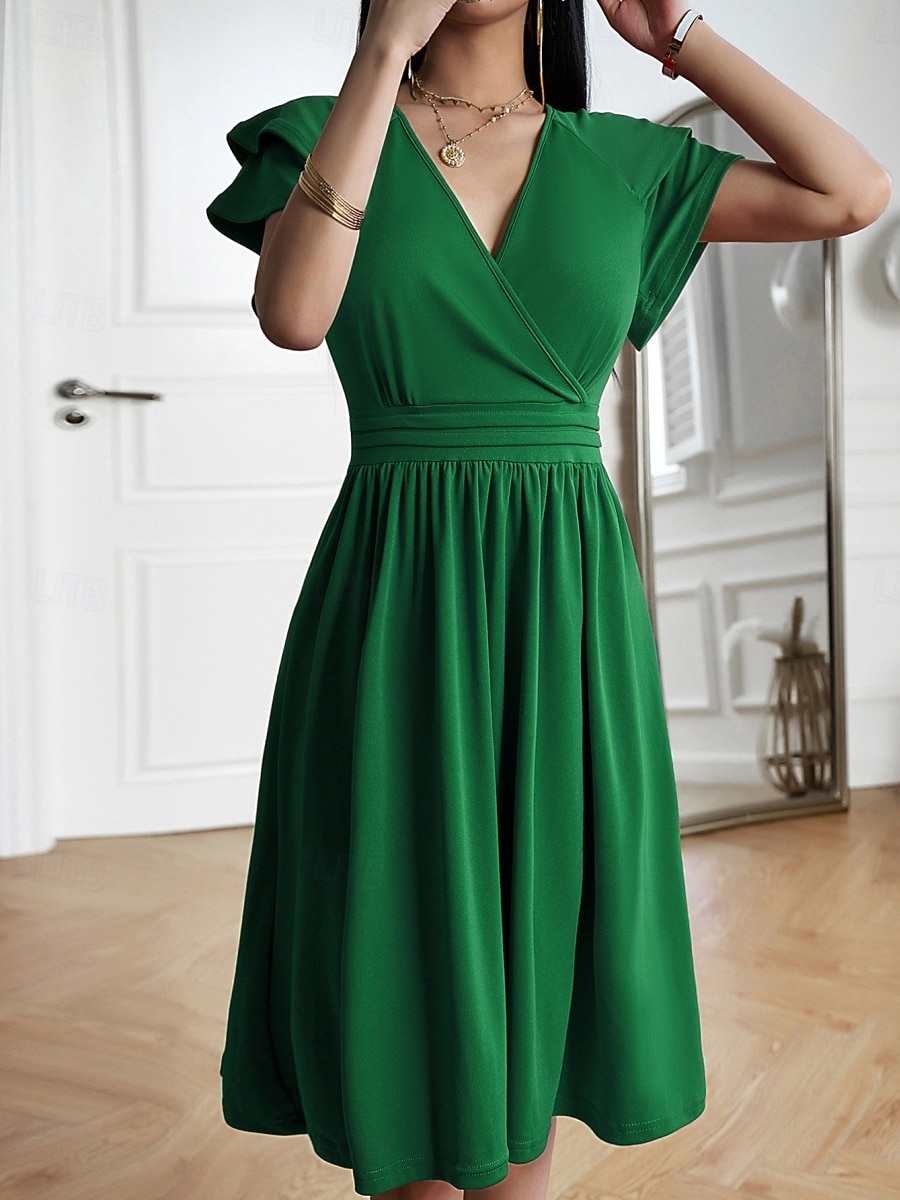 Dames Halflange jurk A lijn jurk Zomerjurk Casual Dagelijks Normale pasvorm Effen Korte mouw V-hals blauw Zwart Wijn Groen Zomer Lente 2026 - $27.99 –P2