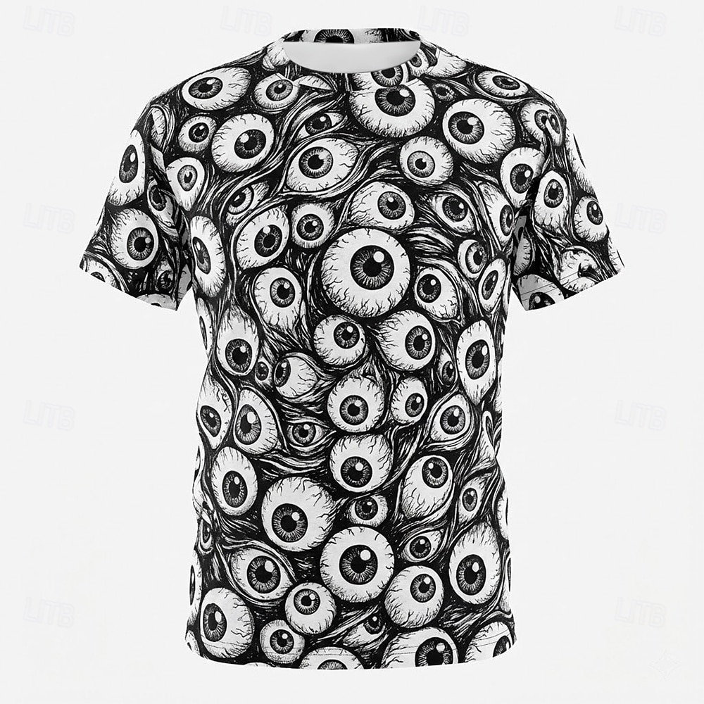 Camiseta gótica para hombre con ojos, estampado grunge 3D integral, gráfico de múltiples ojos, dibujo artístico en blanco y negro, tallas S, M, L, XL, XXL, XXXL. 2026 - $21.99 –P1