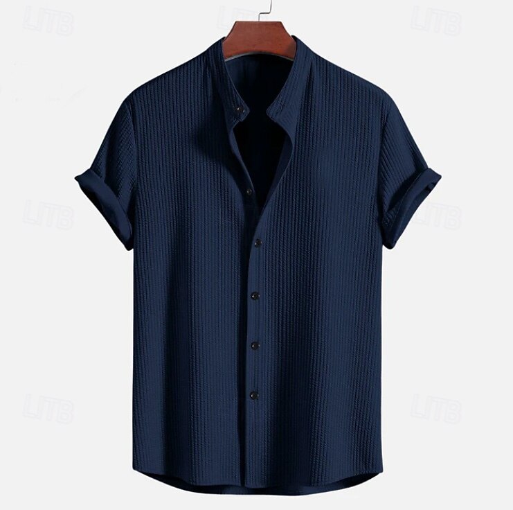 Men's Shirt Summer Shirt Beach Wear Corduroy Shirt Navy Blue Short Sleeve Plain Stand Collar Mandarin Collar Henley Casual Daily Clothing Apparel Fashion Casual Comfortable Smart Casual 2026 - E£1355.38 –P14