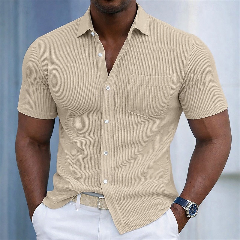 Herre Skjorte Konsistens Uformell skjorte Kordfløyel skjorte Skjorte med knapper Svart Hvit Burgunder Navyblå Militær Grønn Kortermet عادي Skjortekrage Avslappet Daglig Lomme foran Klær Elegant Mote 2026 - $26.99 –P7