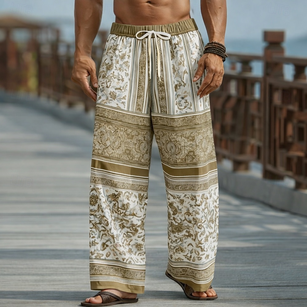 Ανδρικά Φλοράλ Etnic Λουλούδια Παντελόνια Casual παντελόνι Φαρδύ παντελόνι Μεσαία Μέση Μπόχο Vintage ρετρό Σπίτι ΕΞΩΤΕΡΙΚΟΥ ΧΩΡΟΥ Διακοπές Ελαστική μέση με κορδόνι Παντελόνι σε σχήμα λινού με τσέπες 2026 - $27.99 –P4