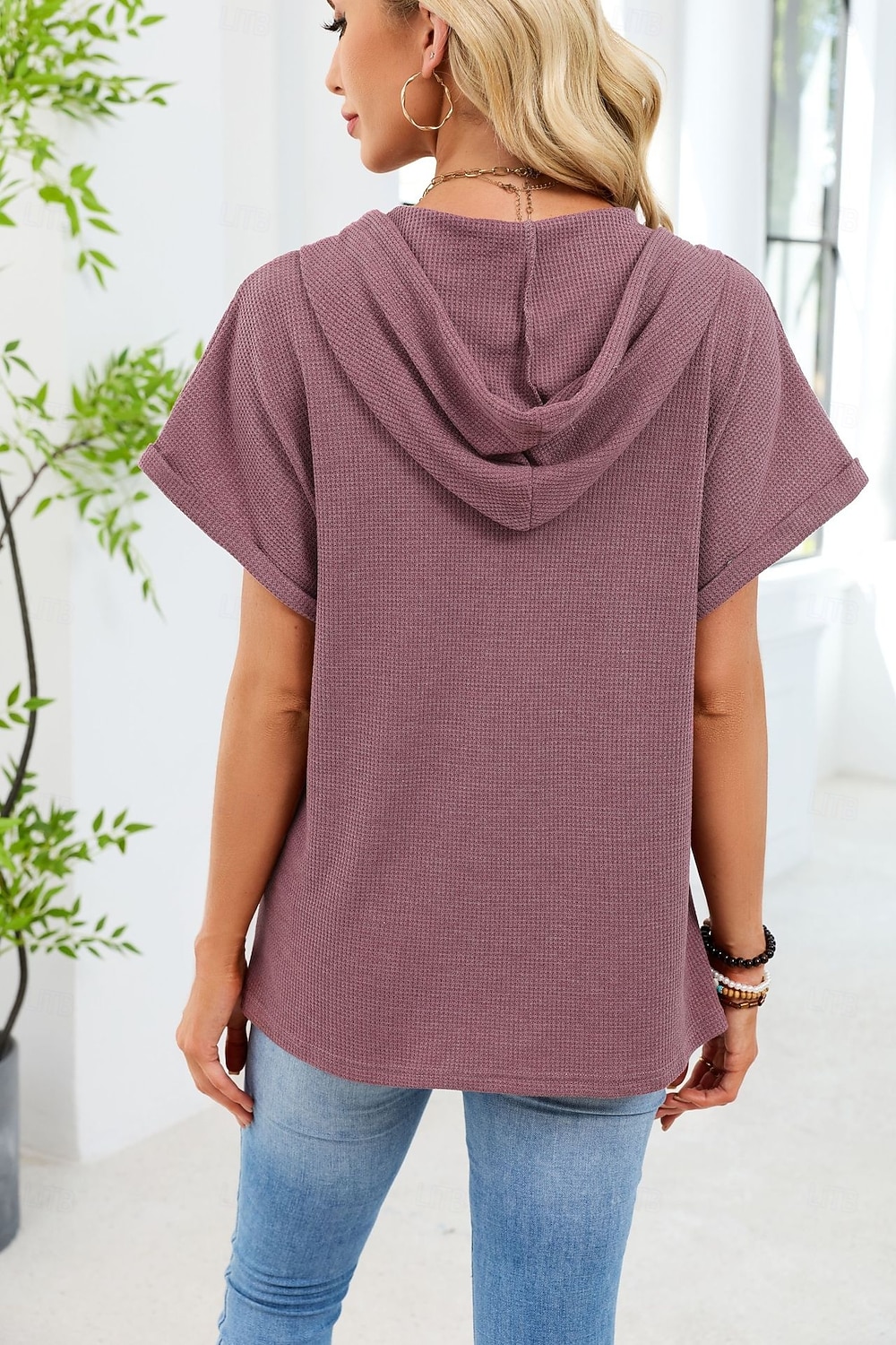 Жен. Летние вершины Сплошной цвет Элегантный стиль Винтаж Симпатичные Стиль С короткими рукавами Капюшон Обычные топы Повседневные Синий Черный Розовый Лиловый Бежевый Лето Весна Осень 2026 - $28.99 –P2