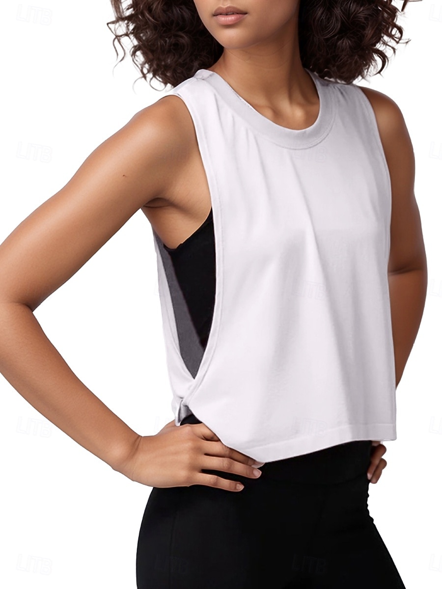 Dames Blouse Uitgesneden Effen Actief Casual Mouwloos Strakke ronde hals Normale tops Dagelijks Feestdagen Uitgaan blauw Zwart Wit Oranje Zomer Lente 2026 - $15.99 –P15