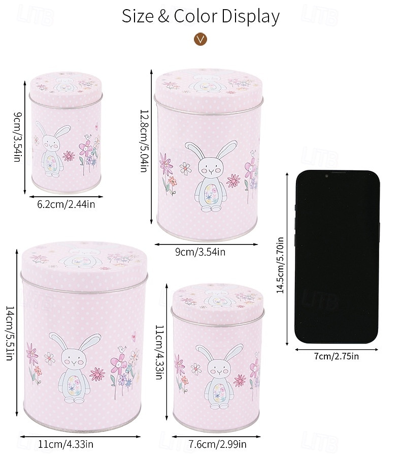 4pcs/set Easter Pink Bunny Tin Storage Bucket, Metal Rabbit Candy Gift Packaging Can, Empty Treat Container Box 2026 - $17.99 –P7