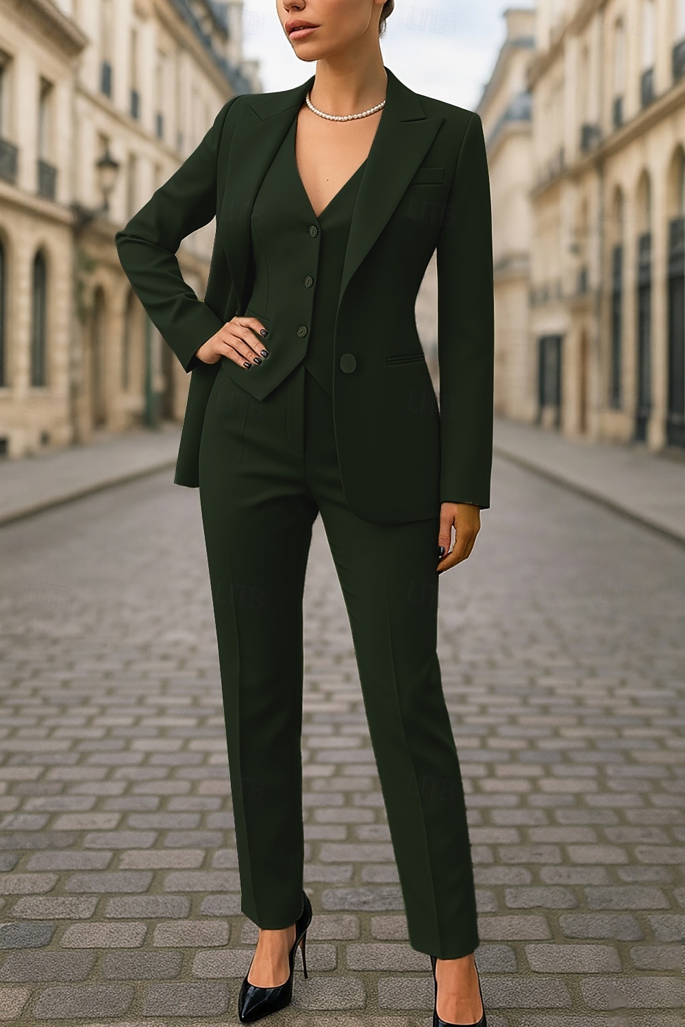 Women's 3 Pieces Suits Formal Wedding Guest Stretch Crepe Elegant Simple Minimalist Long Sleeve Ankle Length Peak Lapel Single Breasted 2026 - $188.99 –P5
