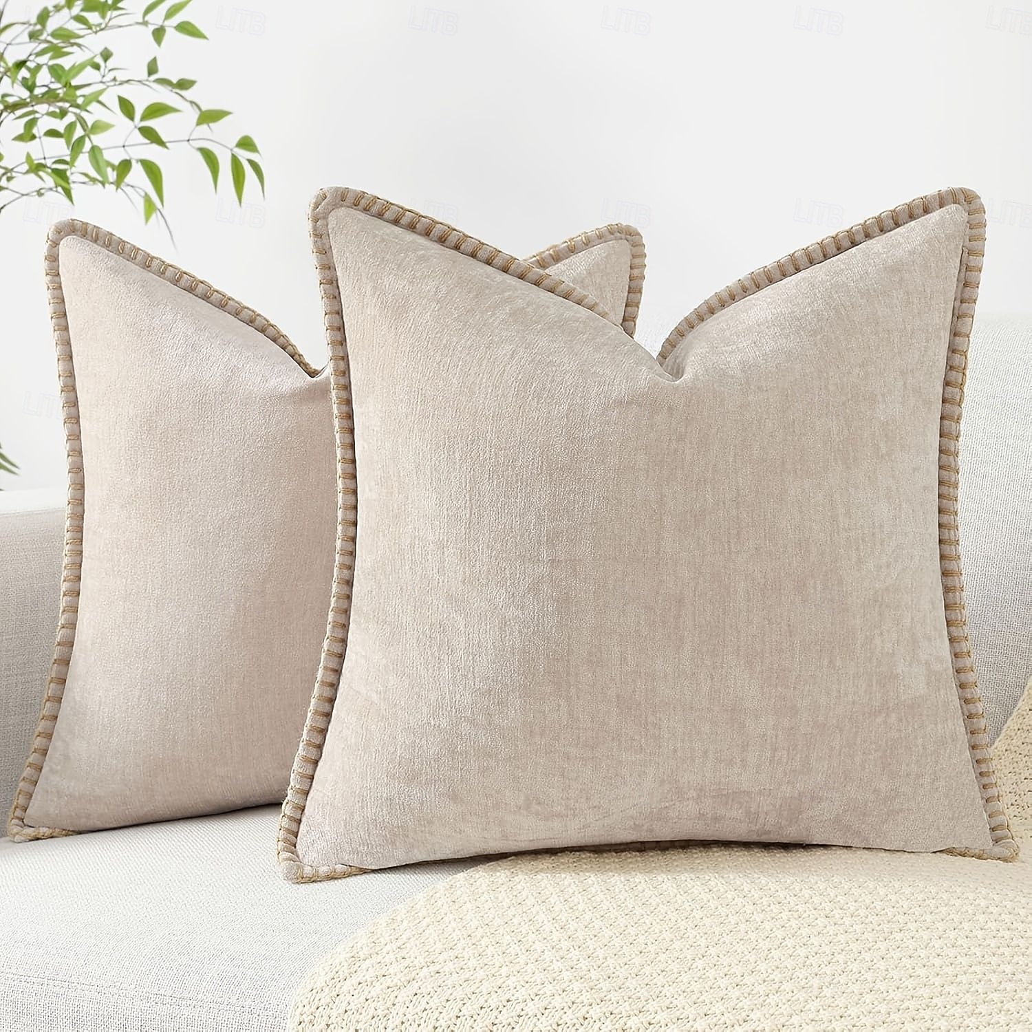 2026年 シェニール三角ステッチクッションカバー、ソファベッド用装飾ソフトクッションカバー  コレクション – $13.99 –P6