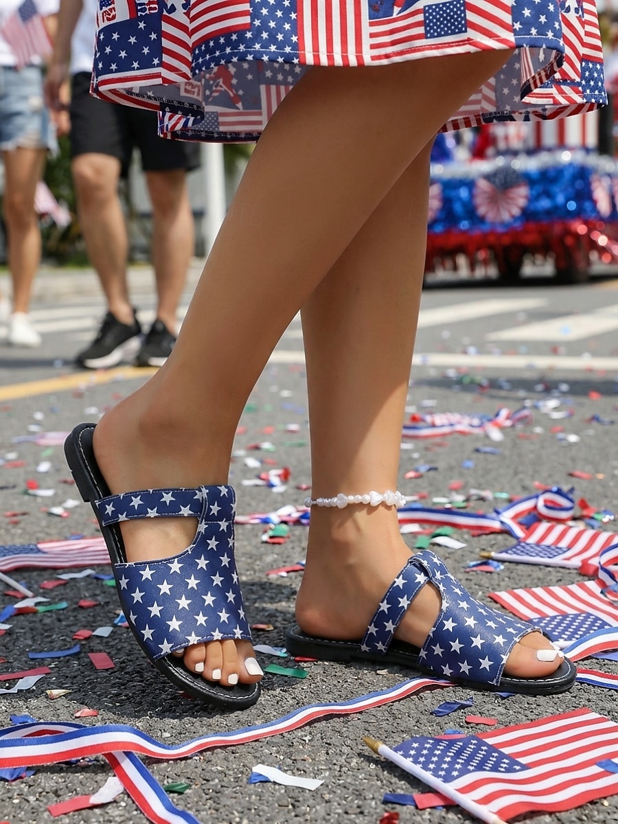 sandali da donna con stampa a stella per il 250° anniversario degli Stati Uniti: comode ciabatte blu per sfilate, eventi patriottici, uscite informali e celebrazioni estive del 2026 a $18.99 –P5