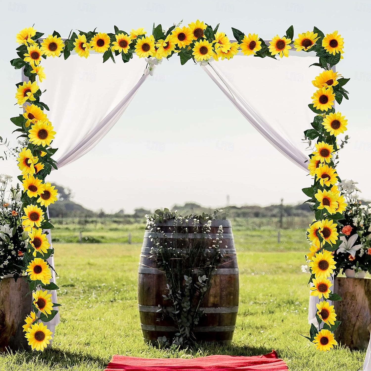 Confezione da 3 ghirlande di girasoli artificiali, 7,5 piedi/filo di girasoli di seta appesi, fiori rampicanti con foglie verdi per la stanza, la cucina, il giardino, il compleanno, il matrimonio, il del 2026 a $21.99 –P5