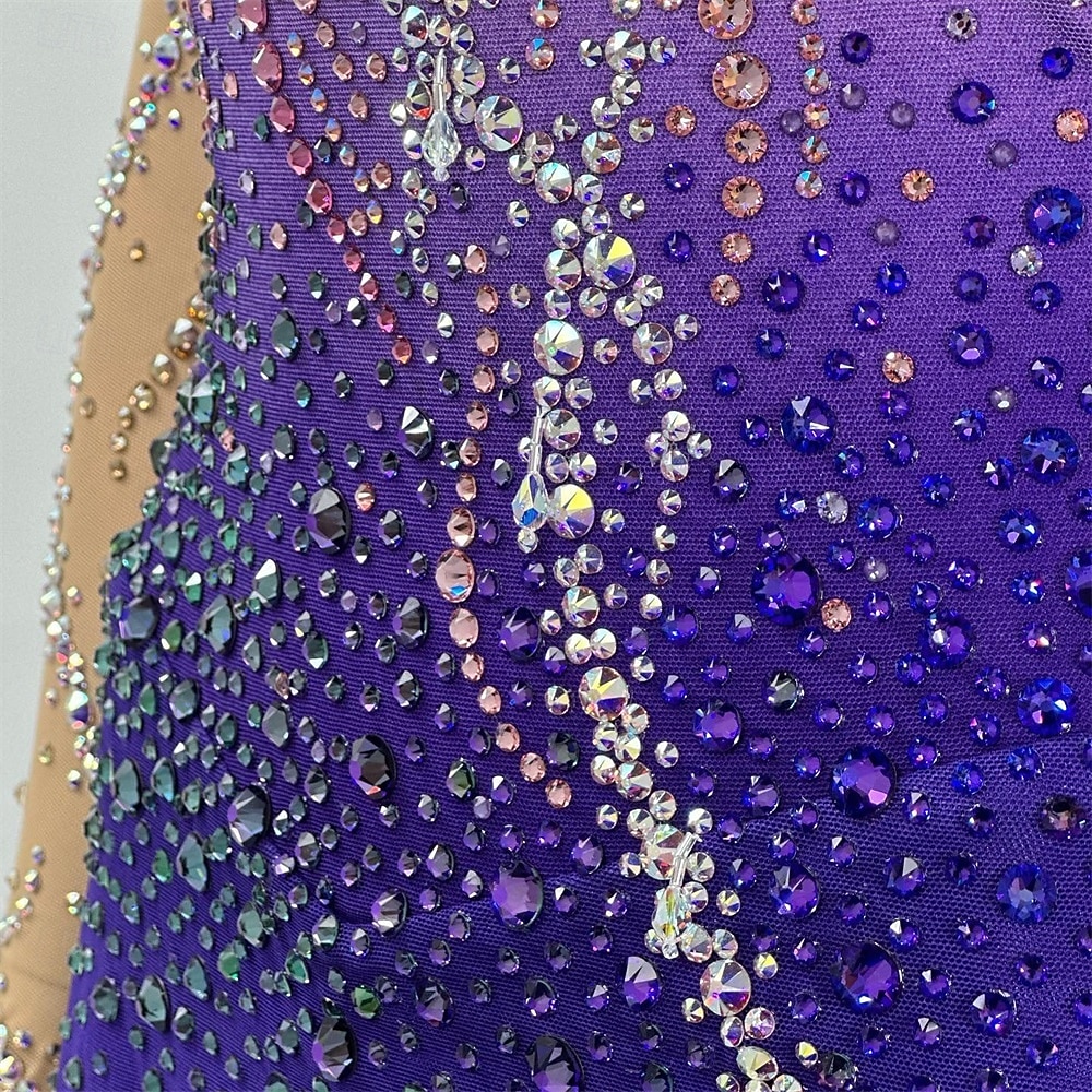 Figure Skating Dress Women's Ice Skating Dress Fuchsia Patchwork Open Back Stretchy Training Competition Skating Wear Classic Crystal / Rhinestone Long Sleeve Ice Skating Figure Skating 2026 - $362.19 –P8