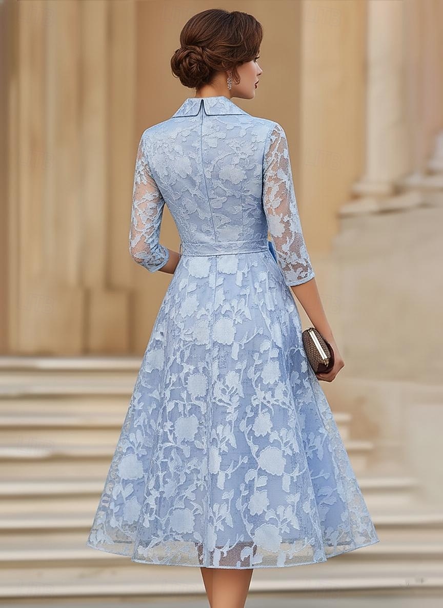 A-Line Tea Length Blazer Dress Formal Dresses Mother of the Bride Dress Long Sleeve Shirt Collar Elegant Vintage Formal Wedding Guest Kentucky Derby Chiffon Satin Jacquard with Bow(s) Pleats Flower 2026 - $156.99 –P3