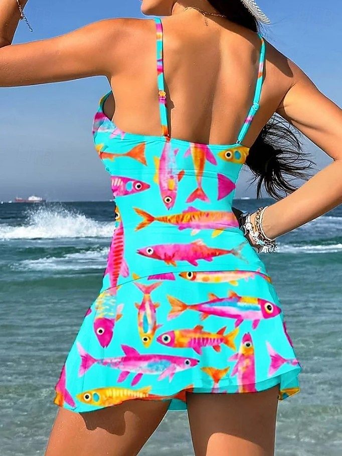 2026年 女性用 スイムウェア ワンピース スカート 水着 ニット エレガント 旅行度假风 グラフィック 幾何学模様 Ｖネック ノースリーブ 水着  コレクション – $39.99 –P4