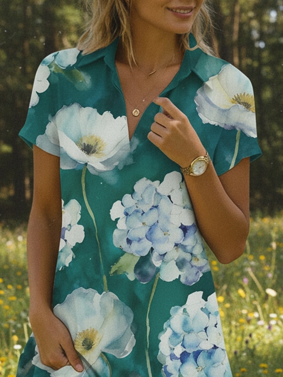Women's Knee Length Dress Casual Dress Floral Dress Print Dress Vintage Classic Outdoor Vacation Going out Regular Fit Floral Short Sleeve Shirt Collar Green Summer Spring 2026 - $29.99 –P3