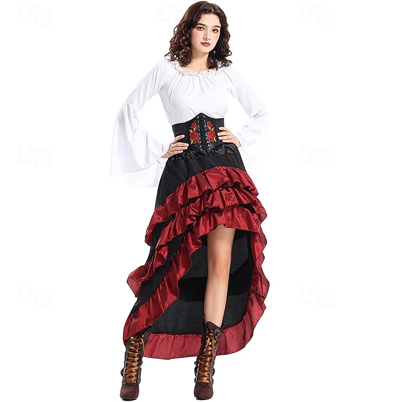 Set Gotico Medievale Rinascimento Gonna Blusa / Camicia Corsetto Lunghe Pirata Linea ad A Scollo Tondo Costume Per donna Halloween Carnevale Fiera Rinascimentale LARP Festa a tema retrò Adulti del 2026 a $78.99 –P10