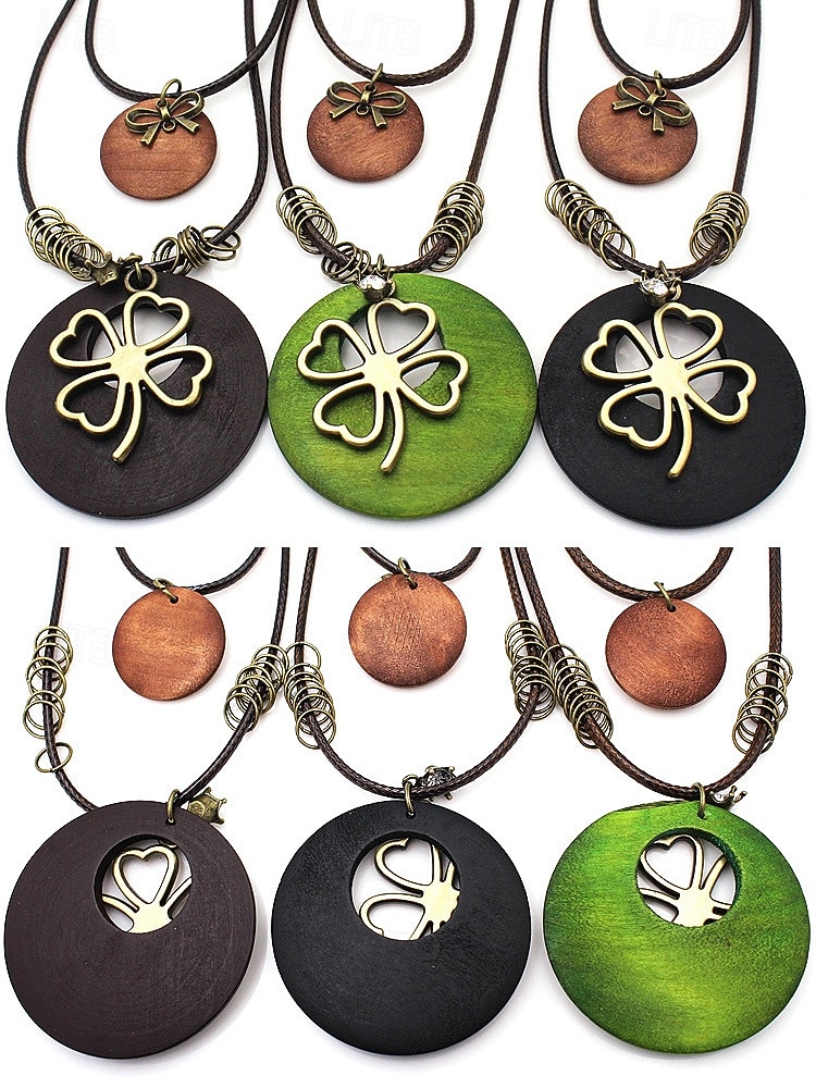 Women's St. Patrick's Day Green Shamrock Necklace in Wood and Alloy, Festive Multi-Color Irish Accessories for Women, Perfect for Holiday Parties and Parades. 2026 - $11.99 –P8