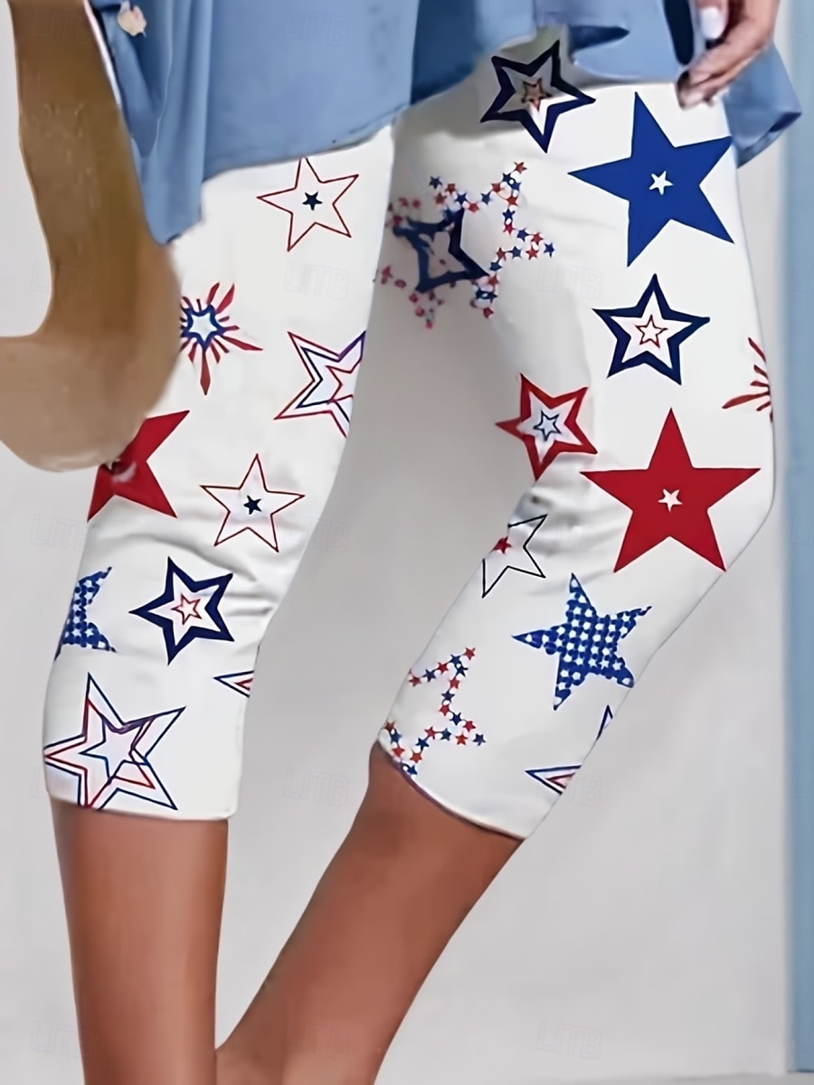 בגדי ריקוד נשים מכנס שלושת רבעי חותלות סגנון רחוב בסיסי יום יומי אורך עגל מותניים גבוהיםPantsיום העצמאות האמריקאי גראפי כוכב מדפיס קומפורט רך נוח סטרצ'י (נמתח) יומי בָּחוּץ חופשה לבן קיץ אביב גזרה צרה 2026 - $19.99 –P1