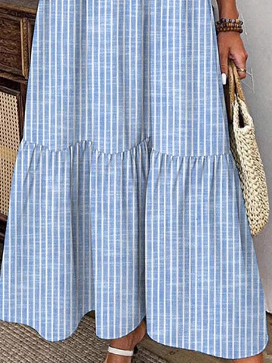 Dames Maxi-jurk Shirtjurk Casual jurk Elegant Modieus Modern Buiten Vakantie Uitgaan Normale pasvorm Gestreept 3/4 mouw Overhemdkraag blauw Zomer Lente 2026 - $48.99 –P2