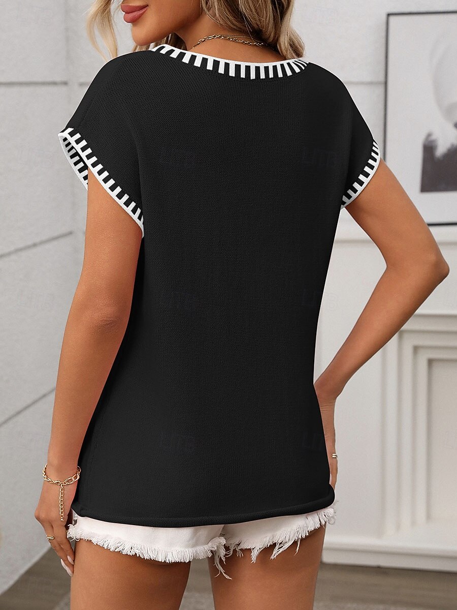 Γυναικεία Πουλόβερ Κομψό Μοντέρνα Κομψό στυλ street Συμπαγές Χρώμα Λαιμόκοψη V Πλεκτό Κοντομάνικο Κανονικά μπλουζάκια Πλέκω Καθημερινά ΕΞΩΤΕΡΙΚΟΥ ΧΩΡΟΥ Σαββατοκύριακο Μαύρο Ανθισμένο Ροζ 2026 - $27.99 –P6