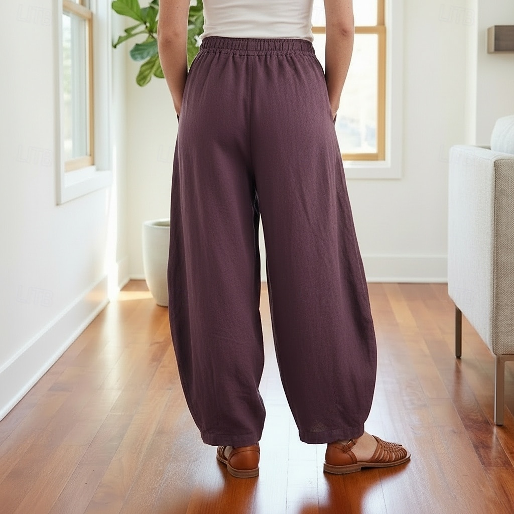 Dam Byxor av linne i bomull Kinesiska Sommarbyxor underbyxor Semester Streetwear Grundläggande Fullängd Medium Midja Slät Ficka Elastiskt midjeband Bekväm Komfort Microelastisk Dagligen Utomhus Gata 2026 - $49.99 –P6