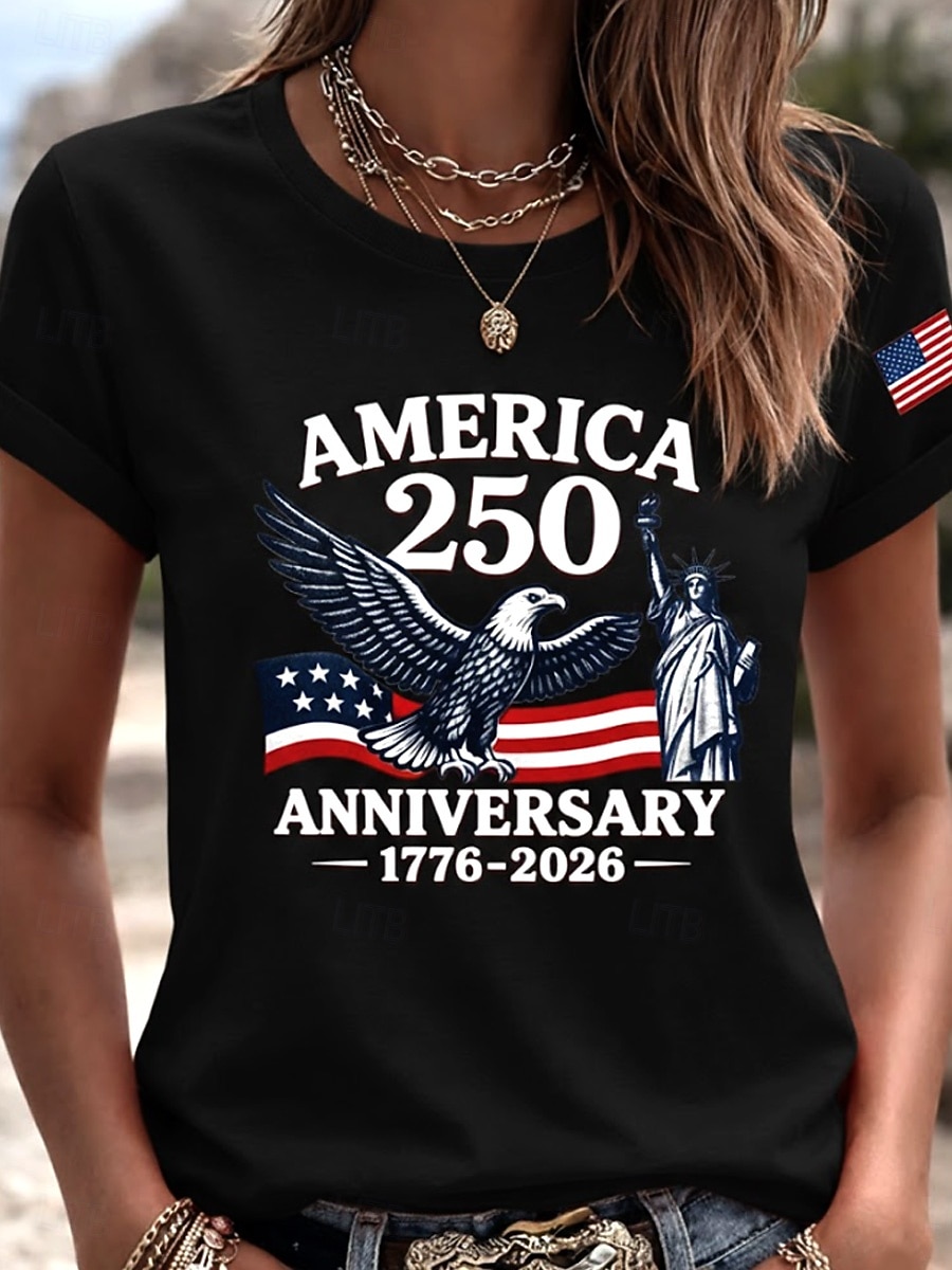 Ziua Independenței Americane Pentru femei Tricou Imprimeu Grafic Ziua Independenței Epocă Stilat Clasic Manșon scurt Stil Nautic Topuri obișnuite Zilnic Albastru piscină Negru Alb Roz Îmbujorat 2026 - $22.99 –P5