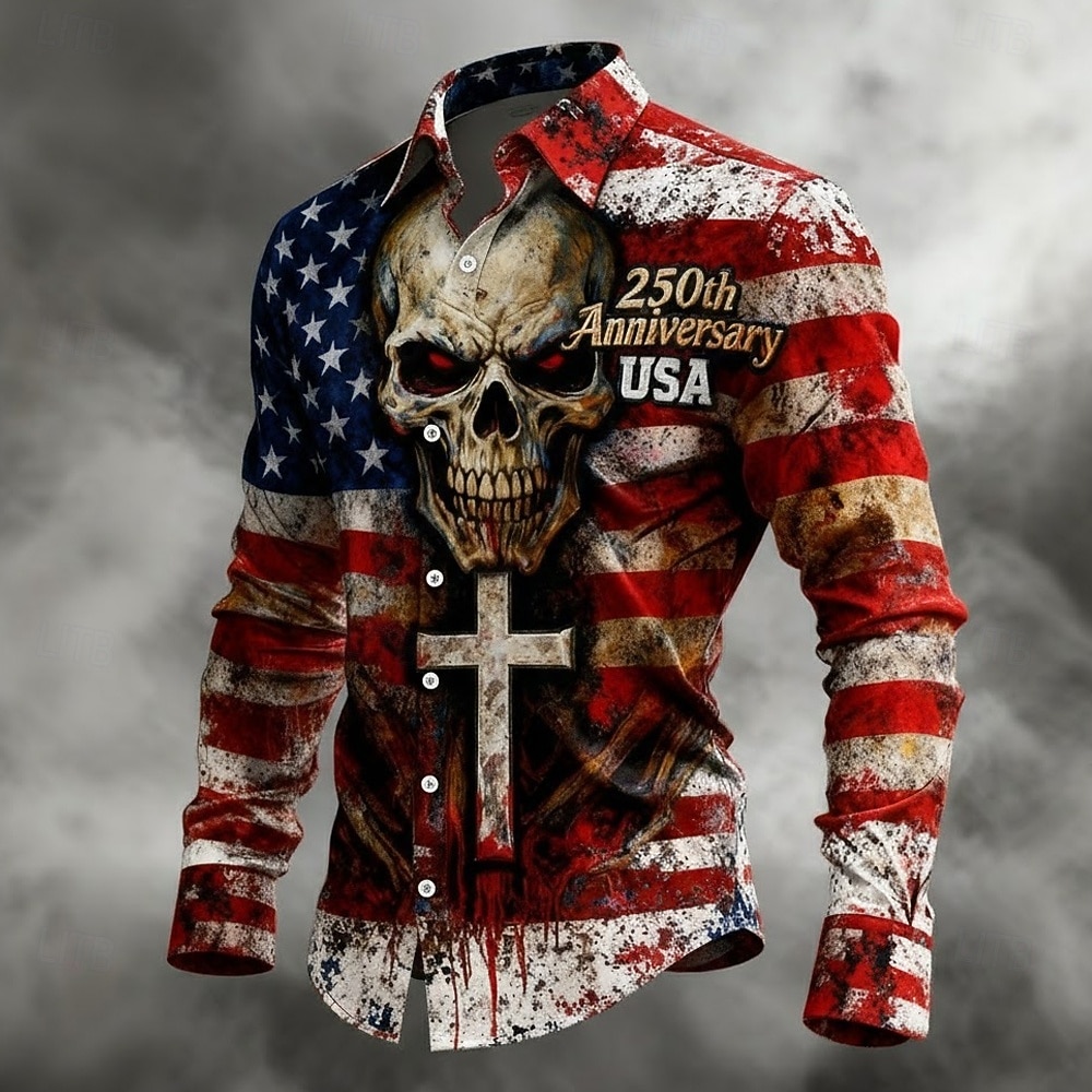 Ανδρικά 4η Ιουλίου 250ή επέτειος των ΗΠΑ Cruce Σημαία των ΗΠΑ Πουκάμισο Πουκάμισο με κουμπιά Μακρυμάνικο Πατριωτικό Αργίες Καθημερινά Άνοιξη Φθινόπωρο Απορρίπτω 3D εκτύπωση Λινό σαν πουκάμισο Μαύρο 1 2026 - $27.99 –P3