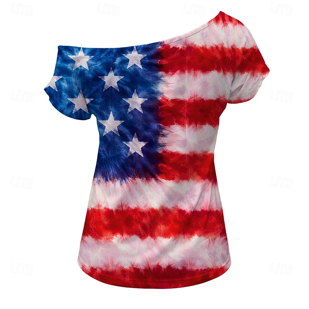 250ή Επέτειος ΗΠΑ Ρετρό / Βίντατζ Δεκαετία '80 Κοντομάνικο Ένας Ώμος Κοντά μανίκια Σημαία ΗΠΑ Φανταχτερή Φόρεμα Γυναικεία 4η Ιουλίου Ημέρα της ανεξαρτησίας Ενηλίκων Φανέλα 2026 - $18.99 –P4