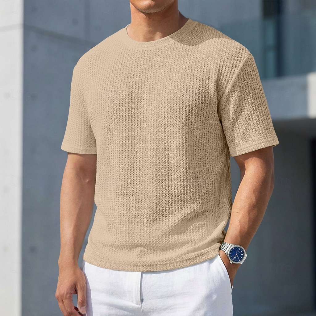 Miesten T-paita Lihaspaita Ribbineulos T-paita Lyhythihainen Lyhyt hiha Tiukka pyöreä kaula-aukko Kesä Tavallinen Pintakäsitelty Pit Strip Muoti Suunnittelija Perus Crewneck Kausaliteetti Loma Katu 2026 - $21.99 –P11