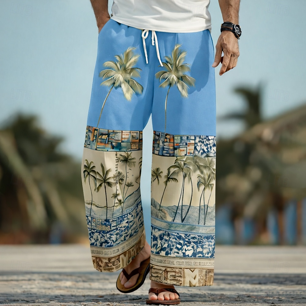 Men's Coconut Tree Palm Tree Tropical Plants Trousers Baggy Pants Casual Pants Mid Waist Hawaiian Outdoor Vacation Beach Wear Elastic Drawstring Waist Linen-Like Pants with Pockets Summer Spring 3D 2026 - $27.99 –P4