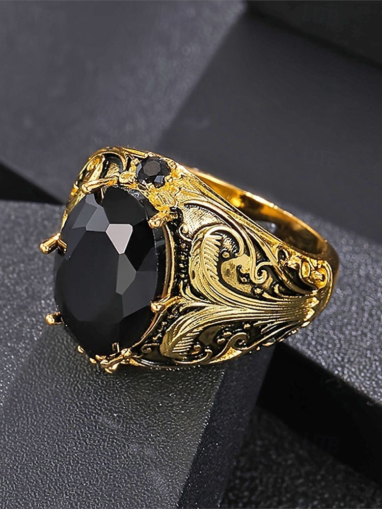 Men's Vintage Royal Court Style Ring, Alloy Material with Black Gemstone, Perfect for Weddings and Parties 2026 - $9.99 –P9
