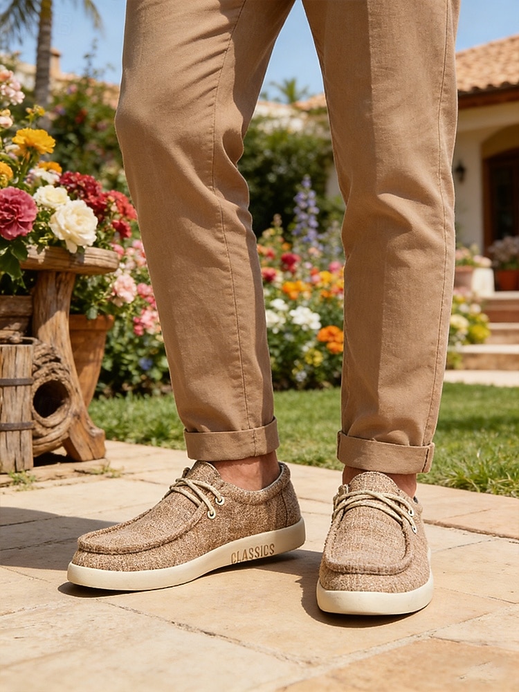 Miesten beigenväriset espadrille-slip-on-kengät, pehmeä kangaspäällinen, rento mukavuuspohja, rento ulkoilutyyli lomalle, kävelyyn ja matkustamiseen 2026 - $34.99 –P4