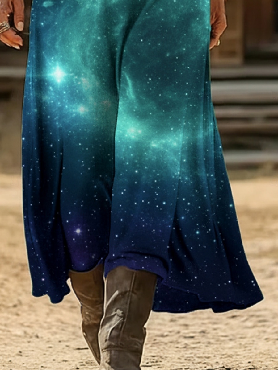 Mujer Vestido largo maxi Vestido vintage Vestido informal Vintage Diario Exterior Vacaciones Ajuste regular Galaxia Manga Larga Escote en Pico Azul Piscina Primavera Otoño 2026 - $37.99 –P3