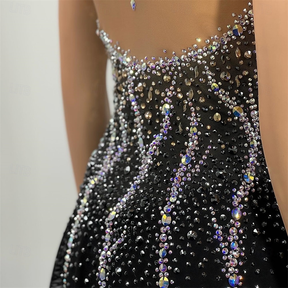 Figure Skating Dress Women's Ice Skating Dress Black Patchwork Asymmetric Hem Stretchy Training Competition Skating Wear Classic Crystal / Rhinestone Sleeveless Ice Skating Figure Skating 2026 - $367.69 –P3