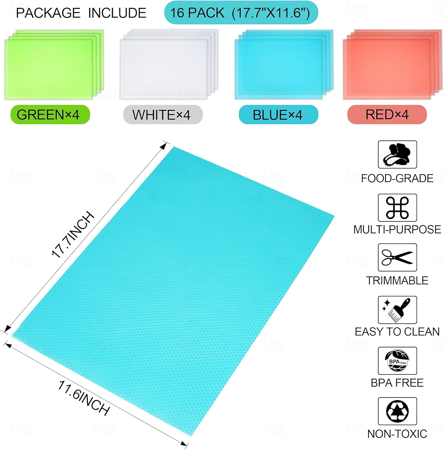 16 db mosható hűtőszekrény-betét, vízálló, olajálló, fényes polcvédő, fagyasztó polcokhoz, üvegpolc, szekrényfiók takaróbetét (4 szín vegyes) 2026 - $3.99 –P2