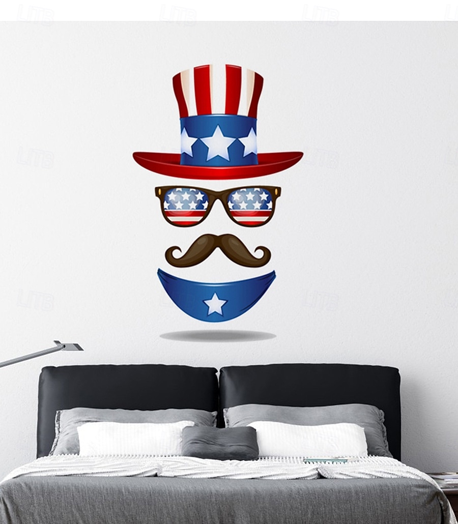 2-pakning med patriotisk dørklistremerke til uavhengighetsdagen 4. juli, veggklistremerker med onkel Sam-hatt, solbriller og bart, rød, hvit og blå, selvklebende dekor til hjemmekontor, 2026 - $16.99 –P5