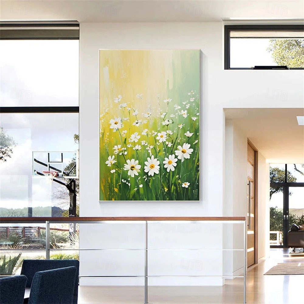 Handmade Green White Floral Texture Painting on Canvas oil painting Abstract Floral Wall Art Modern Textured Wall Art Green Floral Painting Boho Living Room Wall Decor 2026 - $100.99 –P1