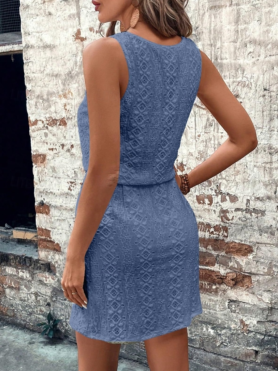 Damen Minikleid A Linie Kleid Sommerkleid Lässig Täglich Normale Passform Einfach Ärmellos U-Ausschnitt Blau Schwarz Weiß Königliches Blau Sommer Frühling 2026 - $32.99 –P17