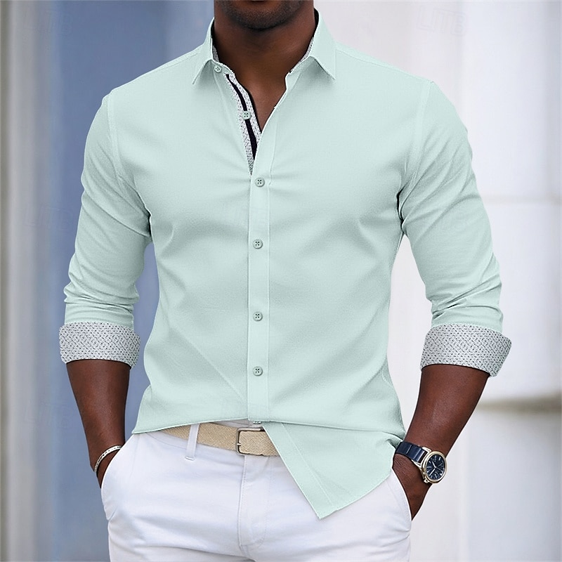 Per uomo Camicia Camicia elegante Camicia con Bottoni Tinta unica Quotidiano Affari Blu chiaro Verde chiaro Blu marino Manica Lunga Collo ripiegato Tutte le stagioni Abbigliamento Patchwork del 2026 a $29.99 –P1